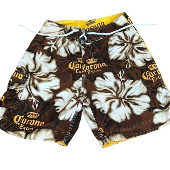 Mens Corona brown “Hawaiian” flowered shorts based on waist sz is S/M GUC - Picture 1 of 12